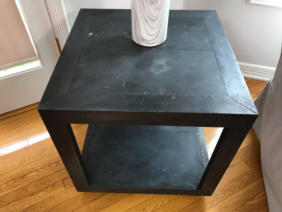 Restoration Hardware La Salle Metal-Wrapped Side Table With Decorative Vase 22 X 22 X 23H [Photo 3]