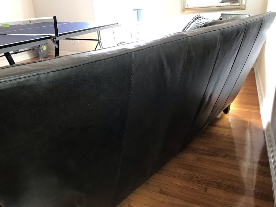 Leather Sofa With Nailheads And (2) Throw Pillows - No Furniture Label But We Believe This Is Restoration Hardware (Matches Chair) 82W X 43D X 37H [Photo 8]