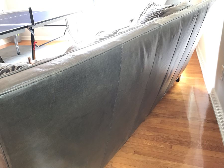 Leather Sofa With Nailheads And (2) Throw Pillows - No Furniture Label But We Believe This Is Restoration Hardware (Matches Chair) 82W X 43D X 37H [Photo 9]