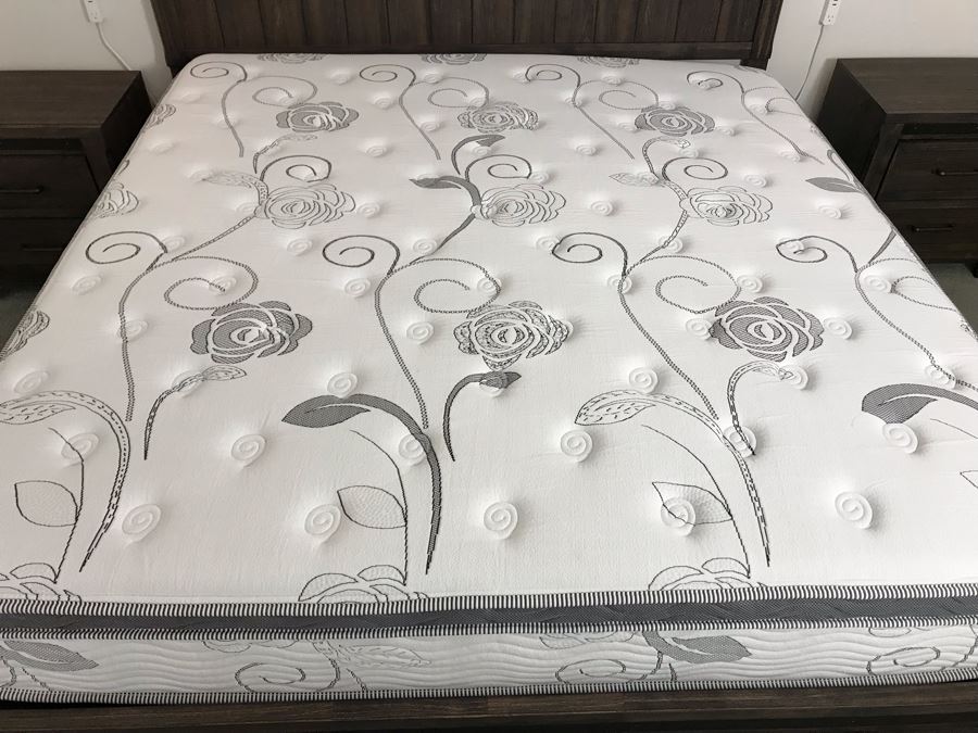 Bedroom Set: Dresser With Mirror 58W X 16D X 36H, Pair Of Nightstands 24W X 16D X 25H And King Size Bed, Mattress And Box Spring - Note This Set Is Pressboard Furniture And Not Solid Wood [Photo 14]