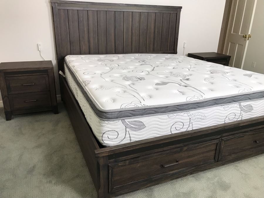 Bedroom Set: Dresser With Mirror 58W X 16D X 36H, Pair Of Nightstands 24W X 16D X 25H And King Size Bed, Mattress And Box Spring - Note This Set Is Pressboard Furniture And Not Solid Wood [Photo 12]