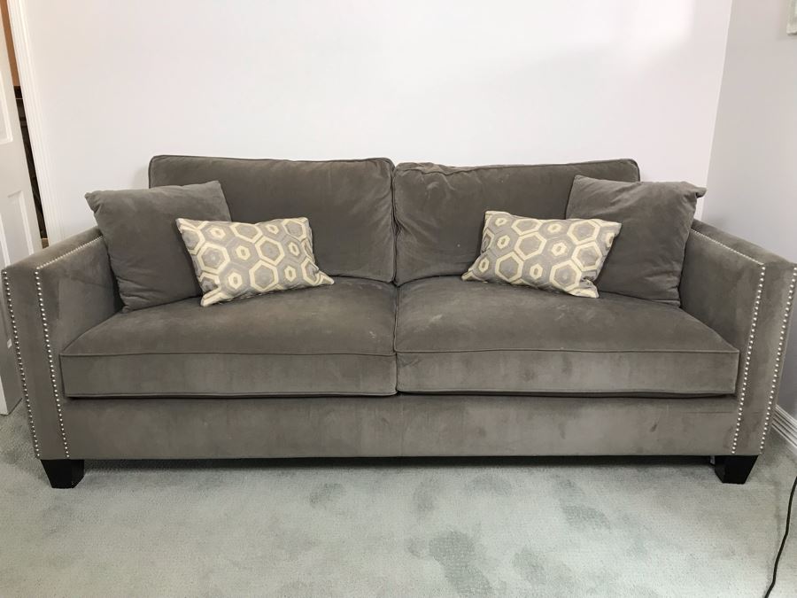 Sofa With Nailheads And (4) Throw Pillows 80W X 43D X 35H [Photo 1]