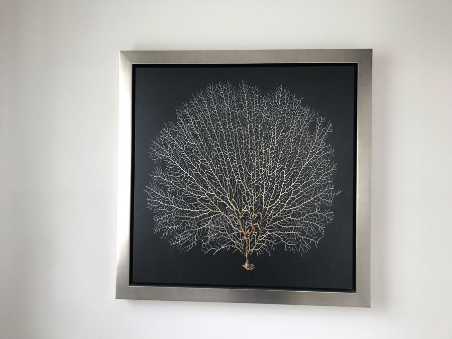 Coral Print Wall Artwork In Silvered Wooden Frame 28 X 28 [Photo 2]