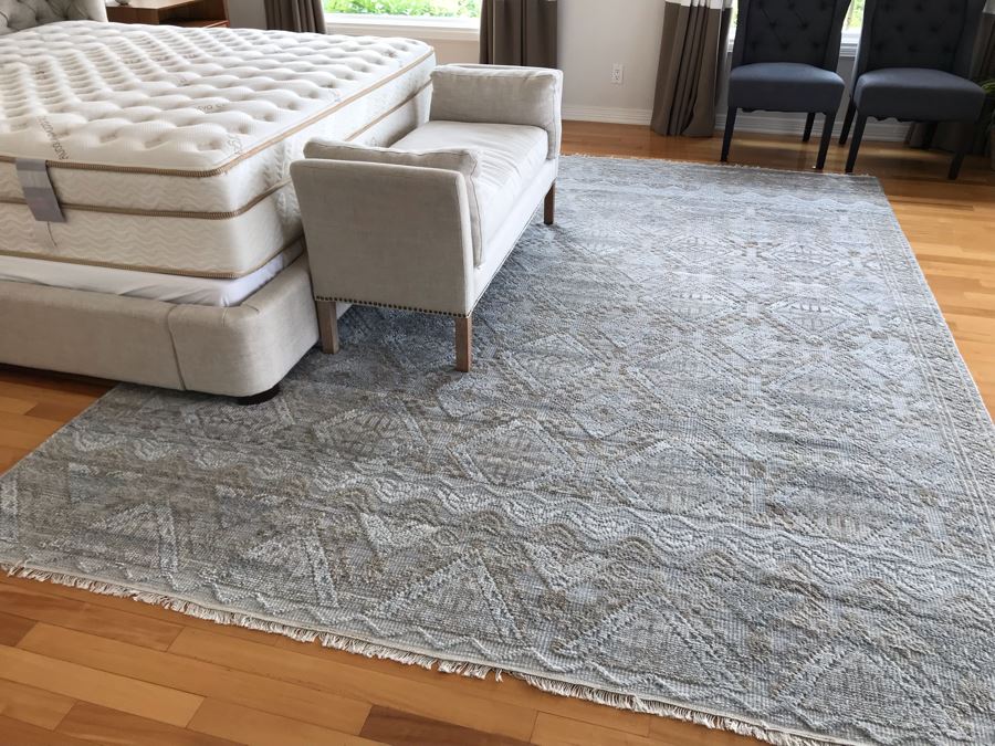 Wool Area Rug Granite Sand Color Idris Collection From India 8'5' X 11'8' [Photo 4]