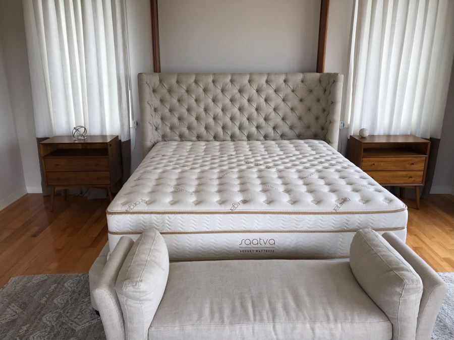 Tufted Upholstered Headboard Bed With Frame And Saatva Luxury Organic Cotton Mattress And Boxspring 82'W X 91'L X 57'H [Photo 6]