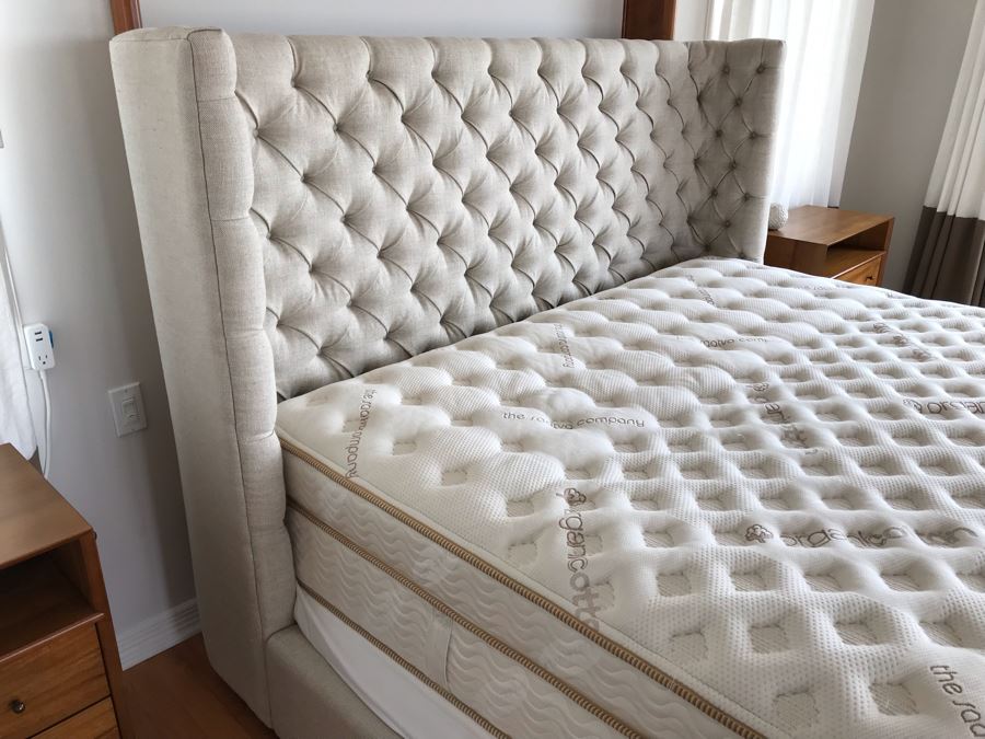 Tufted Upholstered Headboard Bed With Frame And Saatva Luxury Organic Cotton Mattress And Boxspring 82'W X 91'L X 57'H [Photo 4]