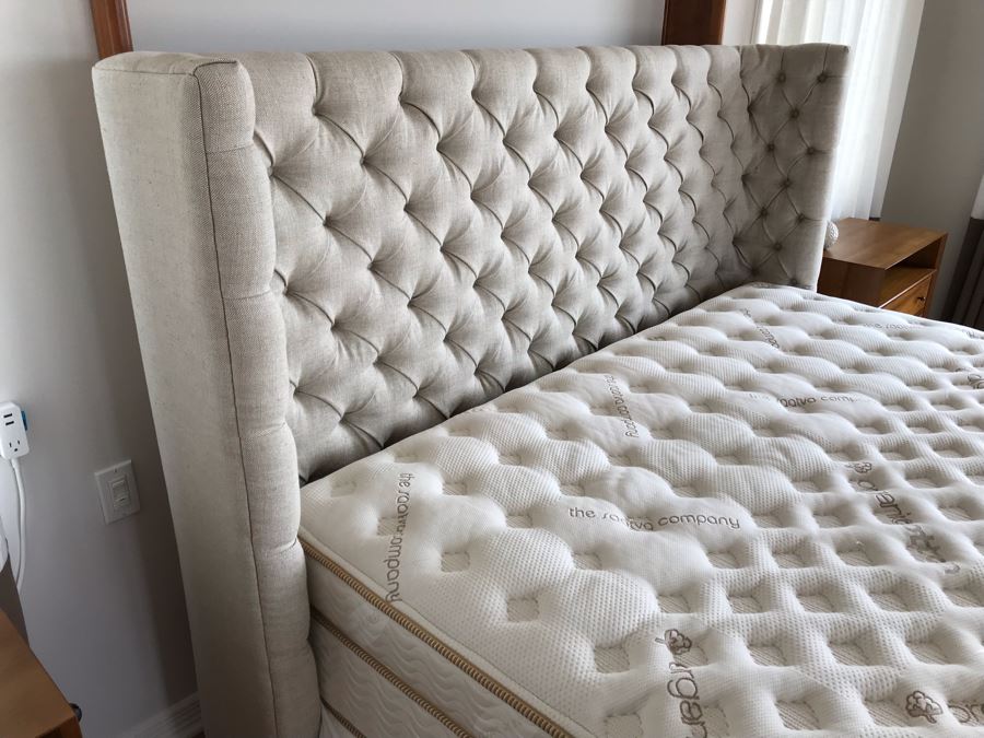 Tufted Upholstered Headboard Bed With Frame And Saatva Luxury Organic Cotton Mattress And Boxspring 82'W X 91'L X 57'H [Photo 3]