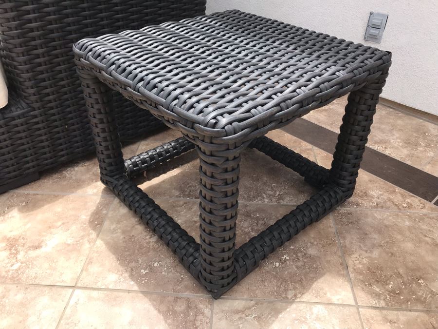 Sunset West Fine Outdoor Wicker Furniture Set With Sectional Lounge Set 120 X 92 X 40 And Pair Of Side Tables 23 X 23 X 19 Retails $4,000+ [Photo 18]