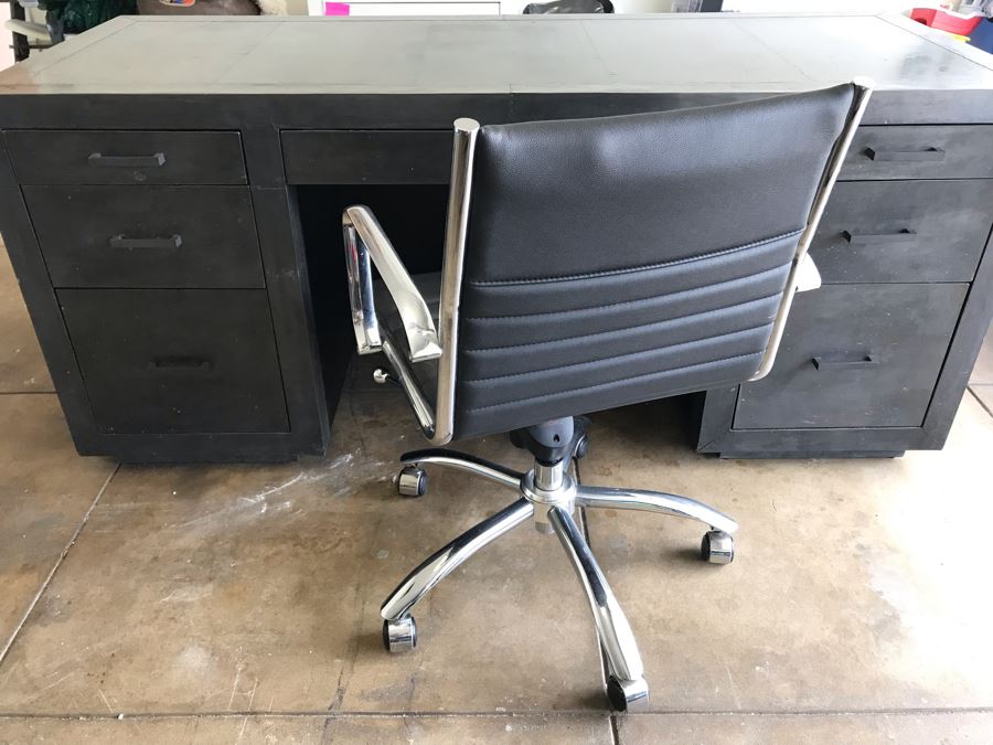 Restoration Hardware La Salle Metal-Wrapped Collection Desk With Office Chair 70W X 28D X 31H - Desk Retails For Over $2,250 [Photo 1]