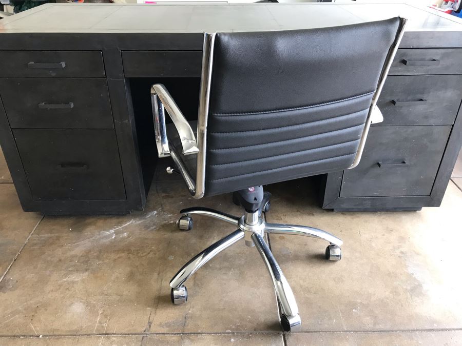 Restoration Hardware La Salle Metal-Wrapped Collection Desk With Office Chair 70W X 28D X 31H - Desk Retails For Over $2,250 [Photo 3]