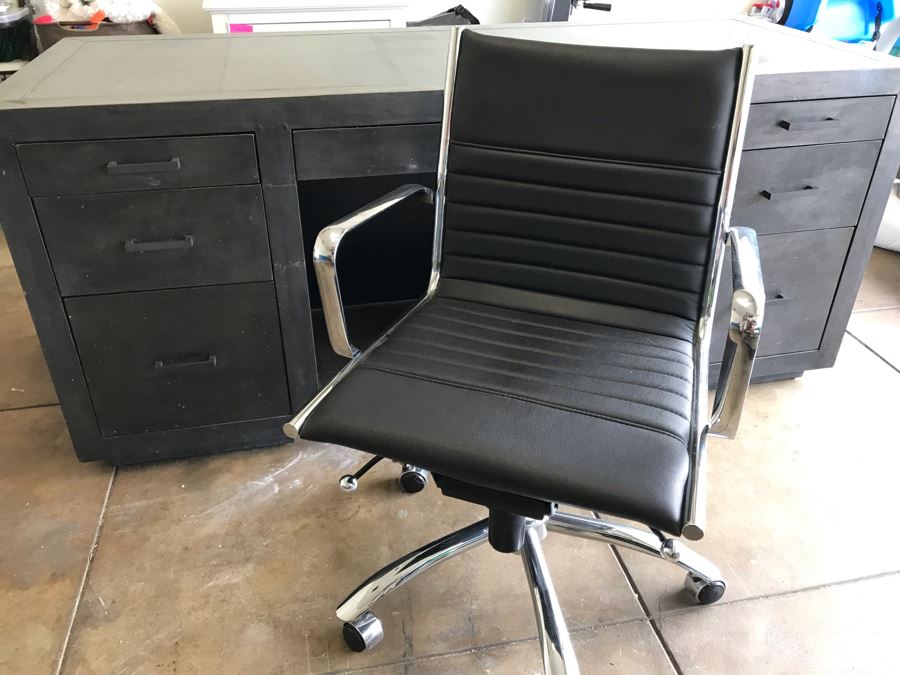 Restoration Hardware La Salle Metal-Wrapped Collection Desk With Office Chair 70W X 28D X 31H - Desk Retails For Over $2,250 [Photo 9]