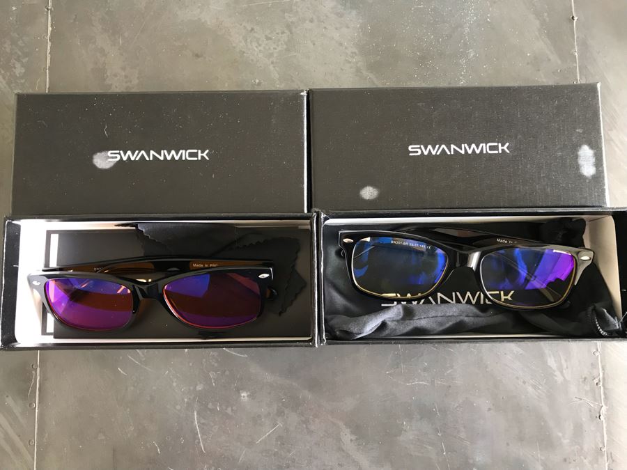 (2) Pair Of Swanwick Glasses - Night Swannies Classic (Black) Regular And Day Swannies Classic (Black) Regular With Boxes [Photo 1]
