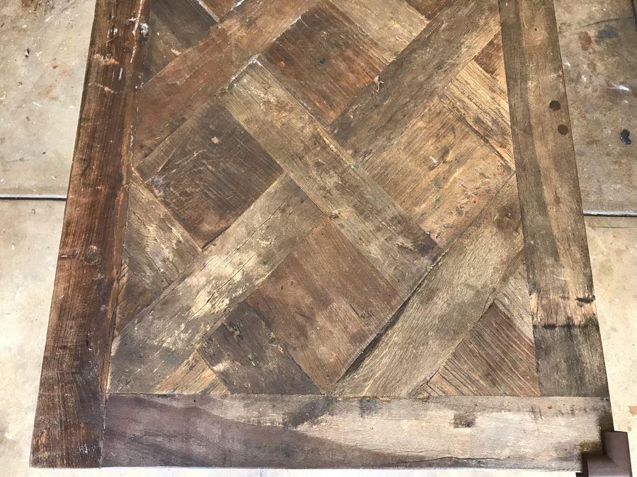 Parquet Coffee Table Recycled Wood With Metal Base 53W X 26D X 18H [Photo 5]