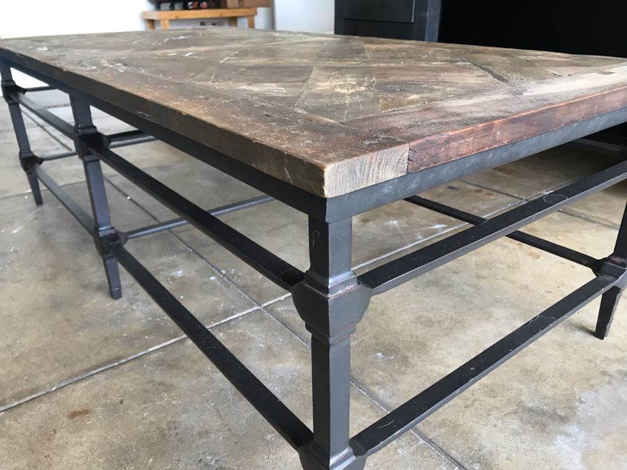 Parquet Coffee Table Recycled Wood With Metal Base 53W X 26D X 18H [Photo 11]