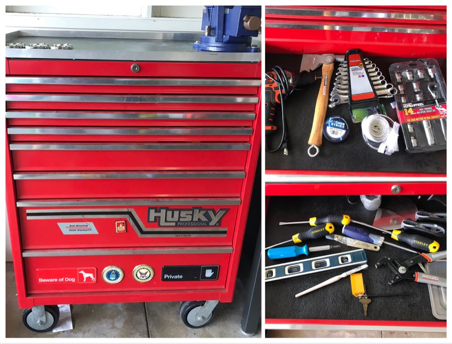 Husky Professional Tool Chest Box On Casters Filled With Tools - See Photos [Photo 1]
