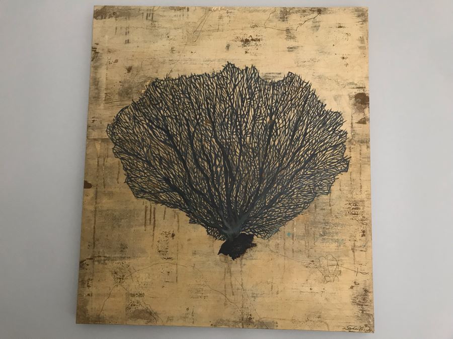 Canvas Coral Print Wall Art Gold Tones 30 X 34 [Photo 2]