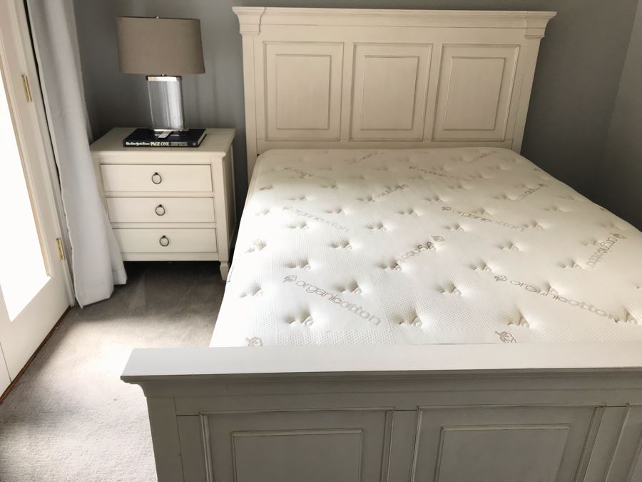 White Wooden Bed 68W X 90L X 56H By Universal Furniture And Organic Cotton Mattress (Has Stain) With Box Spring [Photo 2]