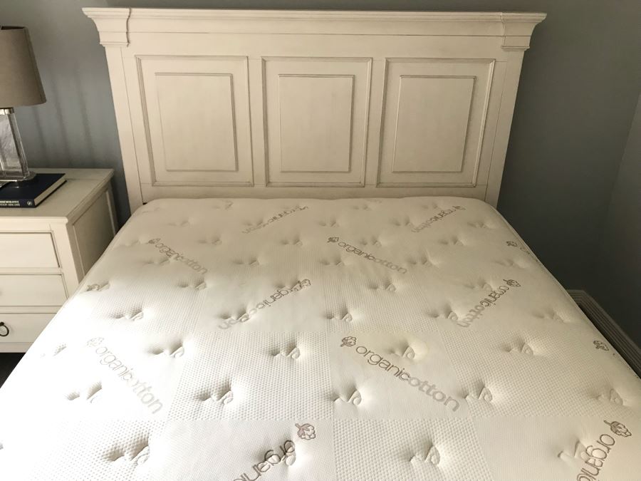 White Wooden Bed 68W X 90L X 56H By Universal Furniture And Organic Cotton Mattress (Has Stain) With Box Spring [Photo 3]