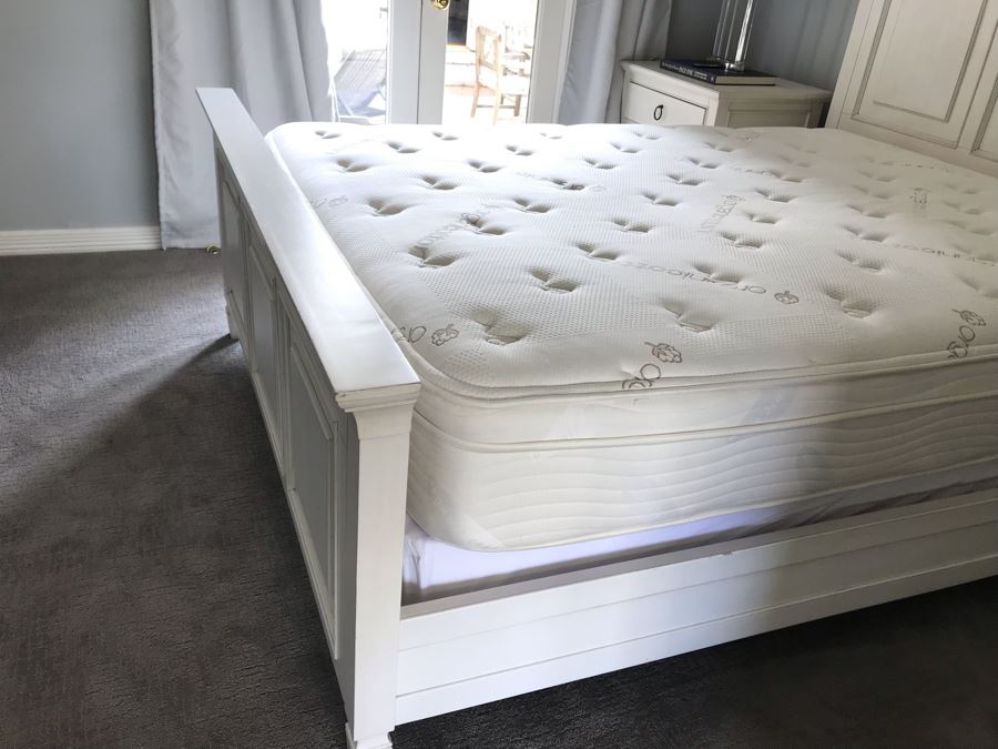 White Wooden Bed 68W X 90L X 56H By Universal Furniture And Organic Cotton Mattress (Has Stain) With Box Spring [Photo 7]