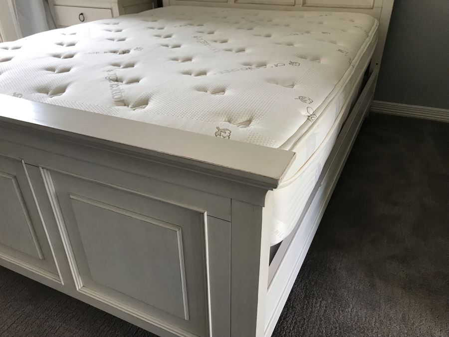 White Wooden Bed 68W X 90L X 56H By Universal Furniture And Organic Cotton Mattress (Has Stain) With Box Spring [Photo 5]