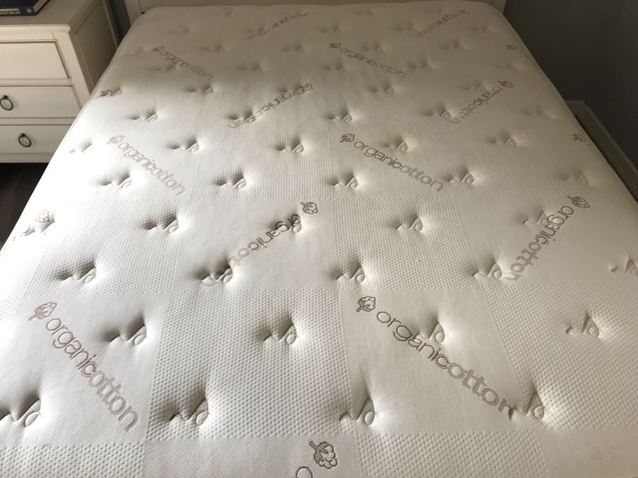 White Wooden Bed 68W X 90L X 56H By Universal Furniture And Organic Cotton Mattress (Has Stain) With Box Spring [Photo 4]