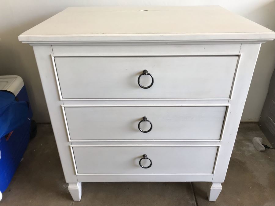 Pair Of White Wooden Nightstands With Built-In Power Strips By ...