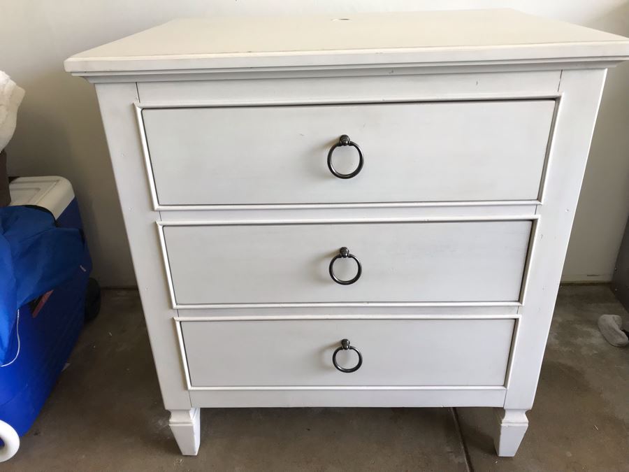 Pair Of White Wooden Nightstands With Built-In Power Strips By Universal Furniture 27W X 20D X 30H [Photo 5]