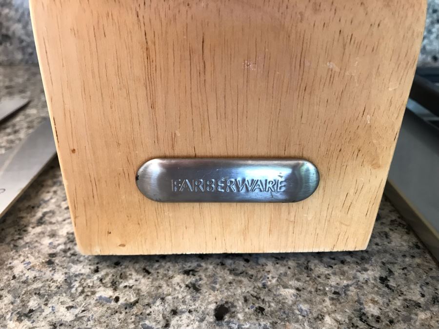 Farberware Knife Set With Wooden Knife Holder And (3) White Handled Knives [Photo 3]