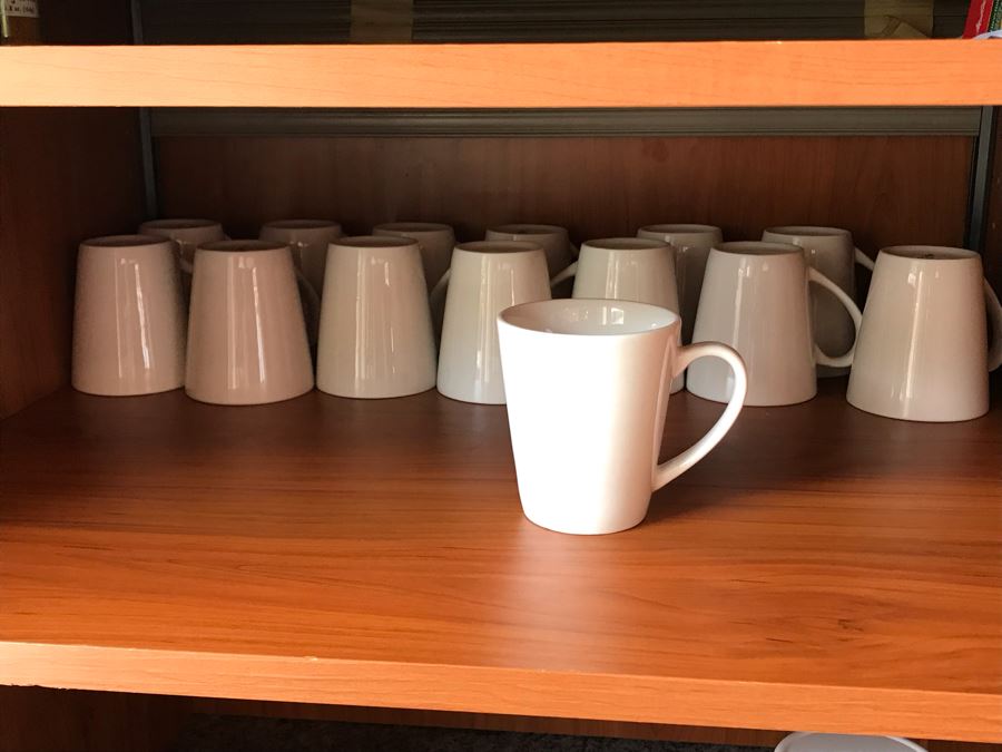 Set Of (14) Gibson Home White Coffee Cups Mugs