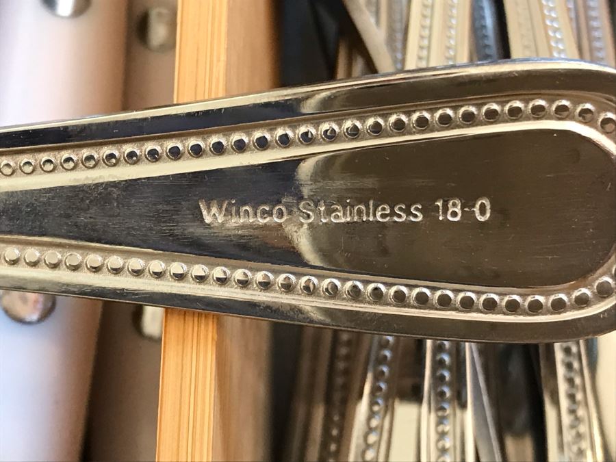 Stainless Steel Winco Flatware Set, Various Utensils And Pair Of Bamboo Silverware Trays [Photo 8]