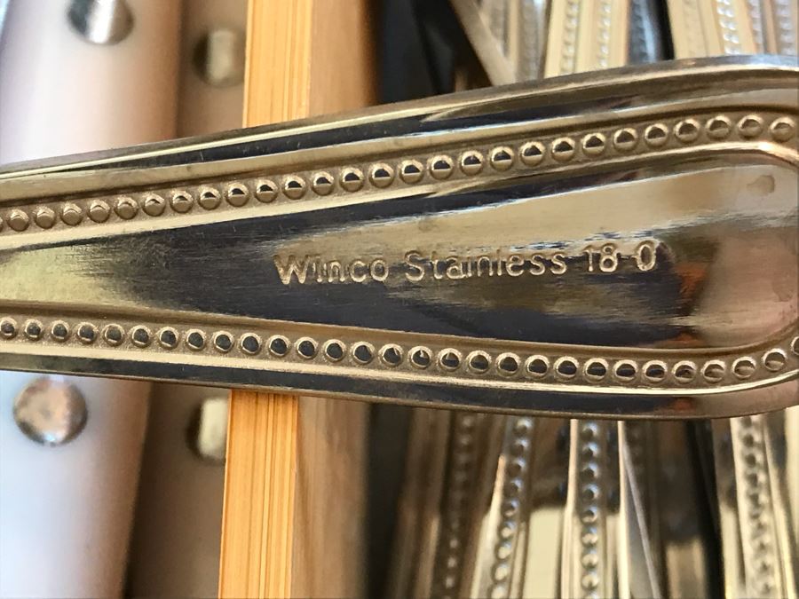 Stainless Steel Winco Flatware Set, Various Utensils And Pair Of Bamboo Silverware Trays [Photo 9]