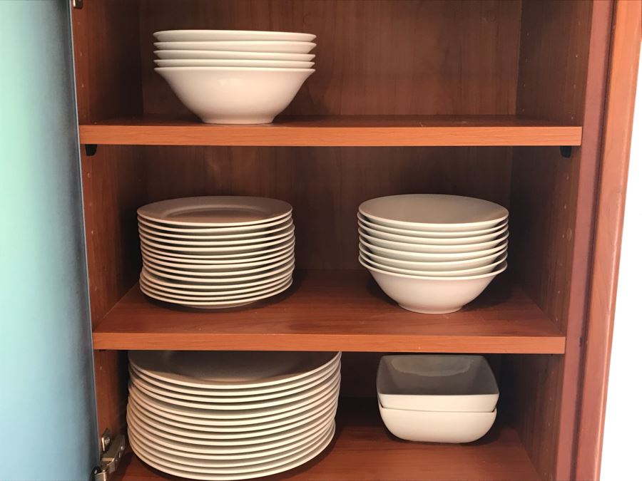 Various Gibson Home White Plates And Bowls Apx 43 Pieces (3 Shelves) [Photo 1]