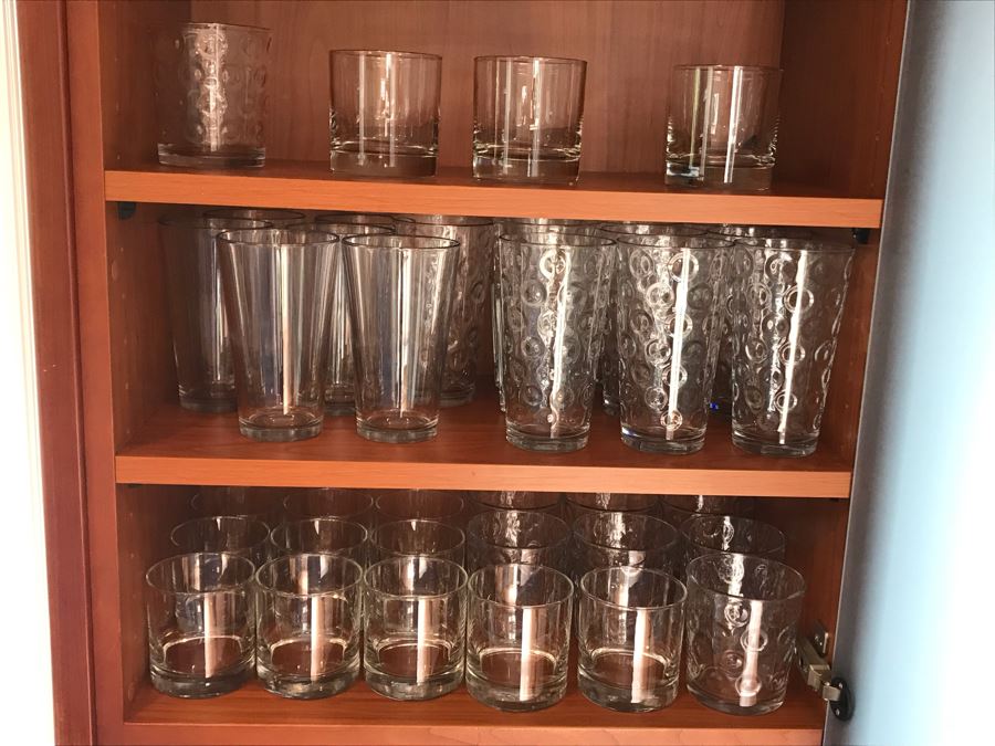 3 Shelves Of Various Glassware