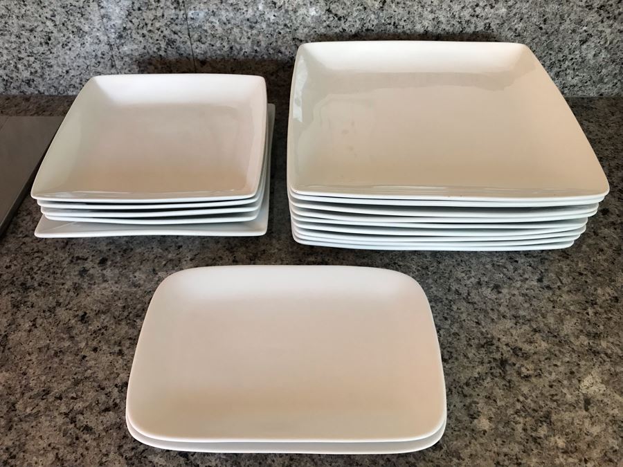 Just Added - Apx 14 White Porcelain Dishes From Better Homes And Gardens And Pair Of World Market White Trays