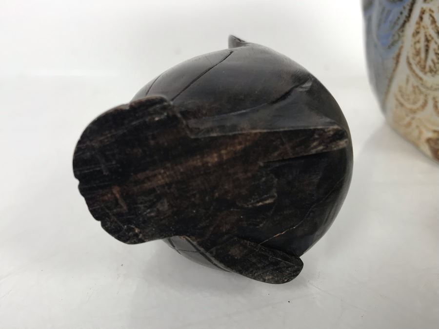 JUST ADDED - Owl Collection Featuring Carved Stone Owl, Carved Wooden Owl, Cermaic Owl Planter And Hand Painted Rock [Photo 8]