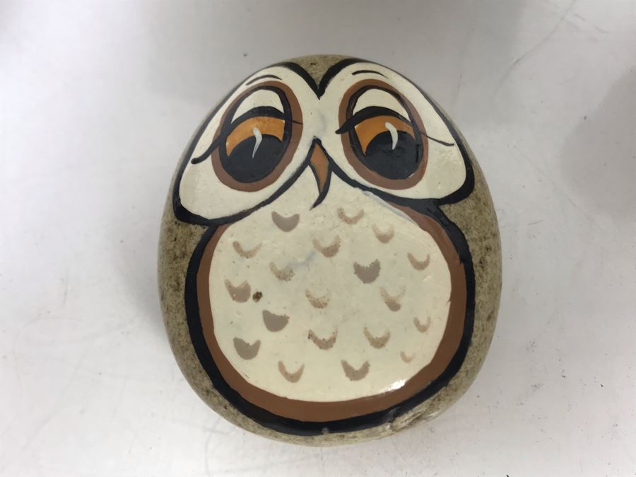 JUST ADDED - Owl Collection Featuring Carved Stone Owl, Carved Wooden Owl, Cermaic Owl Planter And Hand Painted Rock [Photo 9]