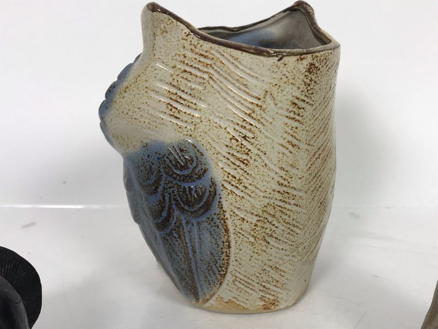 JUST ADDED - Owl Collection Featuring Carved Stone Owl, Carved Wooden Owl, Cermaic Owl Planter And Hand Painted Rock [Photo 11]