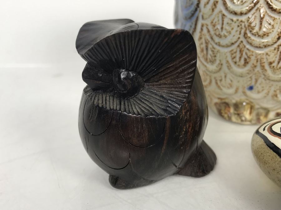 JUST ADDED - Owl Collection Featuring Carved Stone Owl, Carved Wooden Owl, Cermaic Owl Planter And Hand Painted Rock [Photo 6]