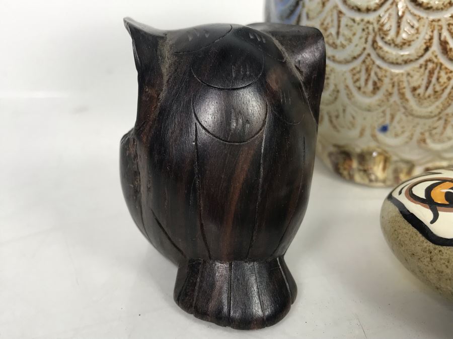 JUST ADDED - Owl Collection Featuring Carved Stone Owl, Carved Wooden Owl, Cermaic Owl Planter And Hand Painted Rock [Photo 7]