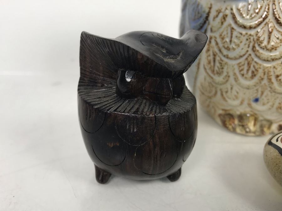 JUST ADDED - Owl Collection Featuring Carved Stone Owl, Carved Wooden Owl, Cermaic Owl Planter And Hand Painted Rock [Photo 5]