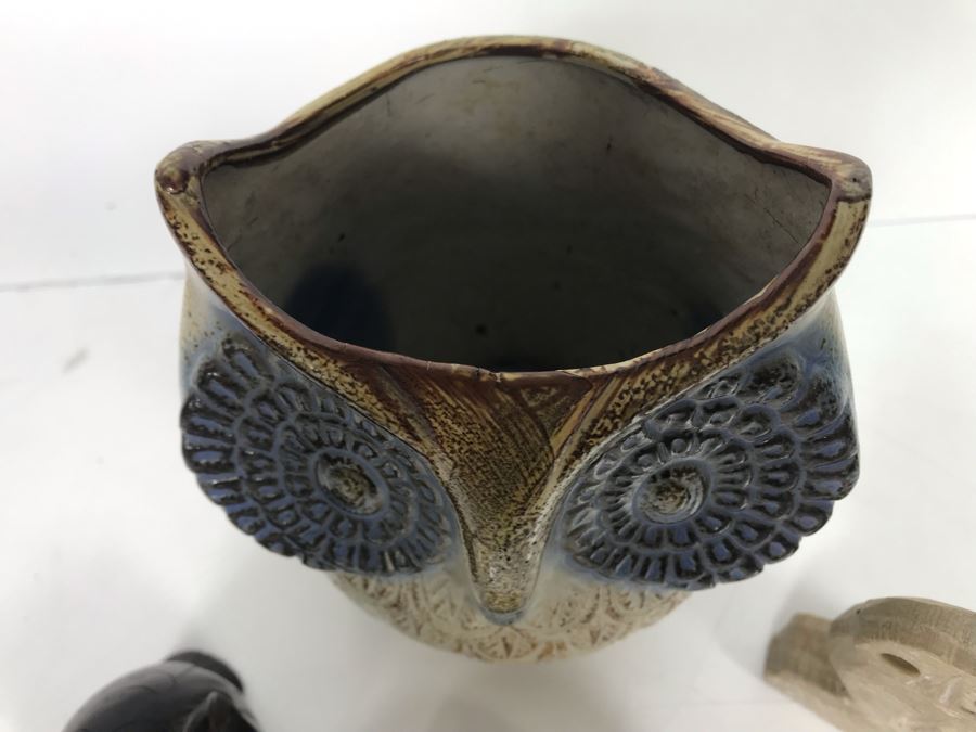 JUST ADDED - Owl Collection Featuring Carved Stone Owl, Carved Wooden Owl, Cermaic Owl Planter And Hand Painted Rock [Photo 3]