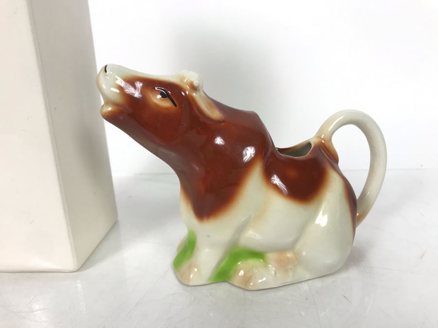 JUST ADDED - Vintage Tony Wood Staffordshire England Cow Milk Creamer And Ceramic Milk Carton Figurine [Photo 2]