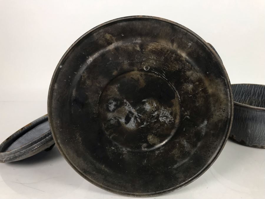 JUST ADDED - Vintage Enamel Graniteware Coffee Pot And Handled Pot [Photo 6]