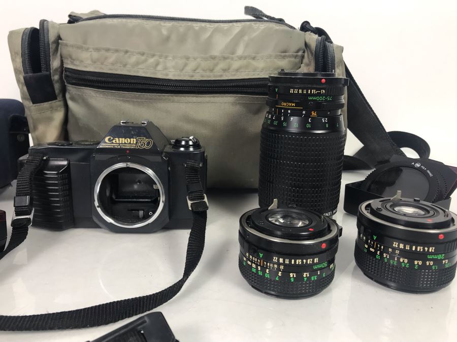 JUST ADDED - Canon Photography Lot Featuring Canon T50 Camera, Flash, Three Canon Camera Lenses, Filters And Camera Bag [Photo 3]