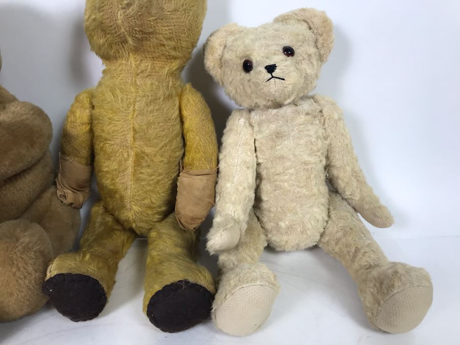 JUST ADDED - Jointed Stuffed Teddy Bear Lot Featuring Two Older Bears [Photo 3]