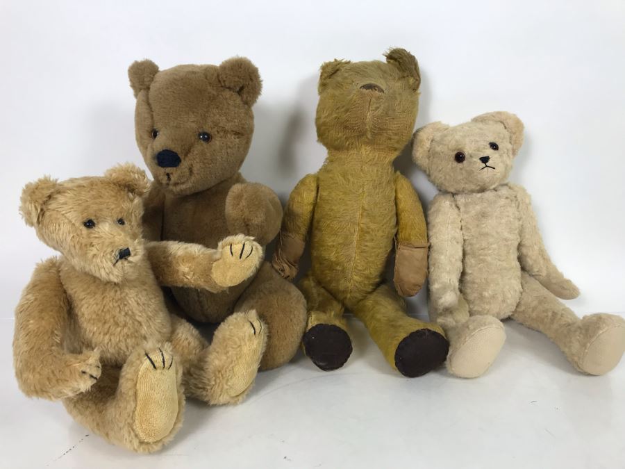 JUST ADDED - Jointed Stuffed Teddy Bear Lot Featuring Two Older Bears [Photo 2]