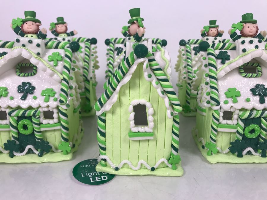 JUST ADDED - (8) New Kurt Adler Light Up LED Irish Ginger Bread Claydough Houses - Retails $312 [Photo 6]