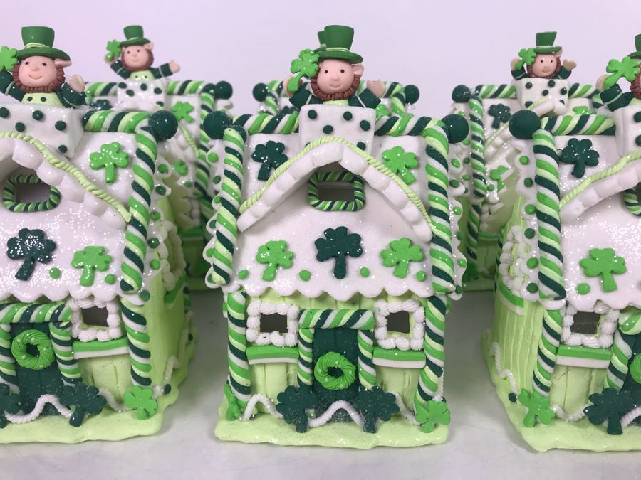 JUST ADDED - (8) New Kurt Adler Light Up LED Irish Ginger Bread Claydough Houses - Retails $312 [Photo 3]