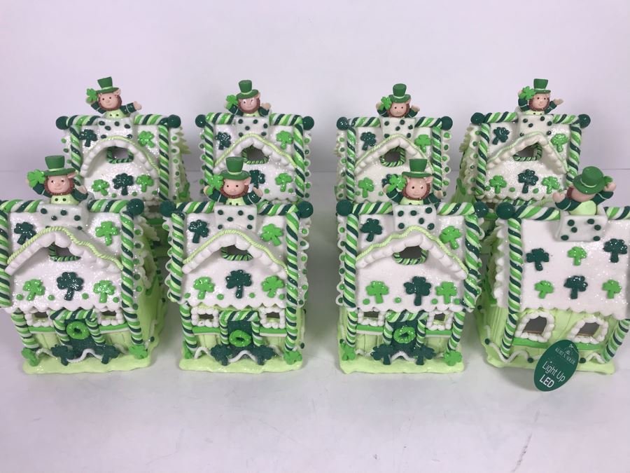 JUST ADDED - (8) New Kurt Adler Light Up LED Irish Ginger Bread Claydough Houses - Retails $312 [Photo 2]