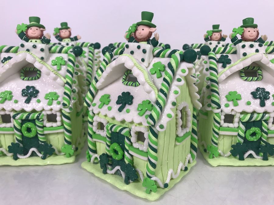 JUST ADDED - (8) New Kurt Adler Light Up LED Irish Ginger Bread Claydough Houses - Retails $312 [Photo 4]